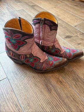 Old Gringo Pink and Brown Floral Embroidered Western Ankle Boots